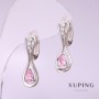 Discount! Xuping Earrings with Pink Stone Rhodium 25x8mm