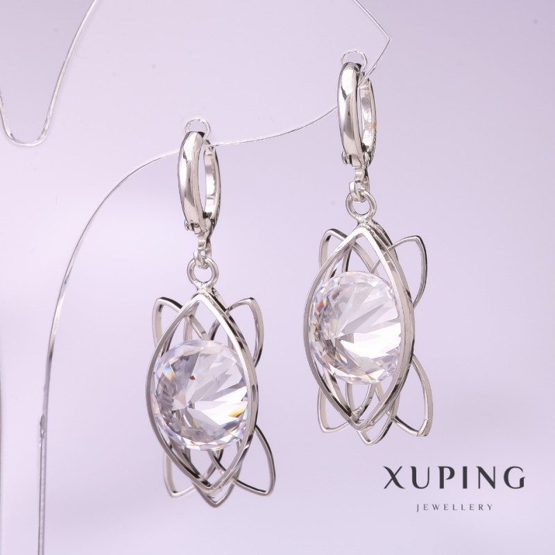Discount! Xuping Earrings with White Stone Rhodium 40x12 mm