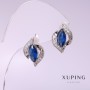 Xuping Earrings with Blue Stone 11x16mm Rhodium
