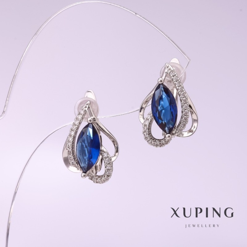 Xuping Earrings with Blue Stone 13x18 mm Rhodium-plated