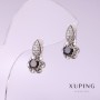 Xuping Earrings with Black Stone 16x9mm Rhodium