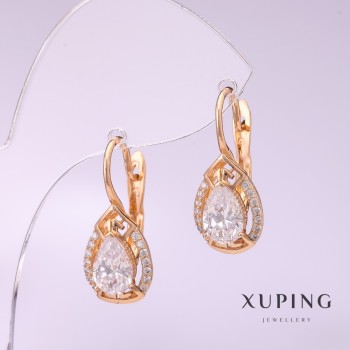 Xuping Earrings with White Stones 24x10mm 18K Gold Plating