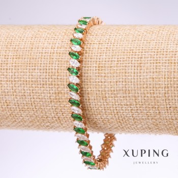 Xuping Bracelet with Green and White Stones, 6.72 mm Thick, Length 18–20 cm, 18k Gold Plating