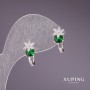Xuping Earrings with Green Stones 17x7mm Rhodium-Plated