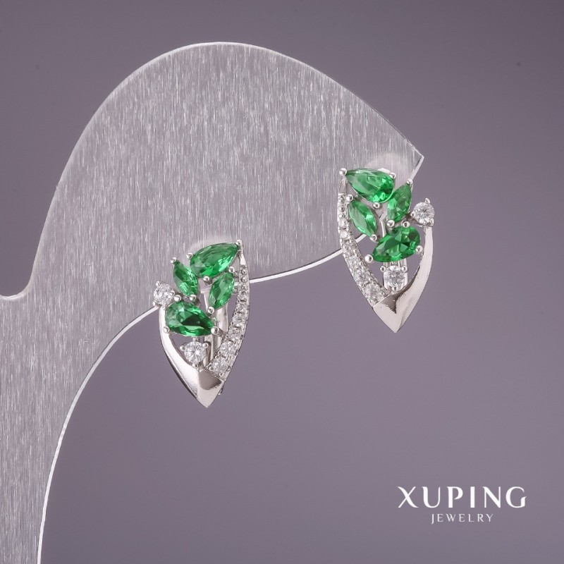 Xuping Earrings with Green Stones 16x8mm Rhodium
