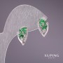 Xuping Earrings with Green Stones 16x8mm Rhodium