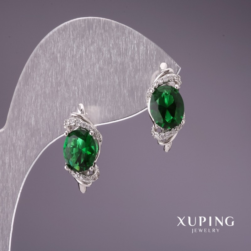 Xuping Earrings with Green Stones 18x7 mm Rhodium