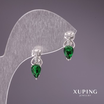 Discount! Xuping Earrings with Green Stones 15x6mm Rhodium