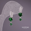 Xuping Earrings with Green Stones 24x8mm Rhodium
