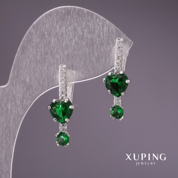 Xuping Earrings with Green Stones 24x8mm Rhodium