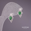 Xuping Earrings with Green Stones, 15x10mm, Rhodium