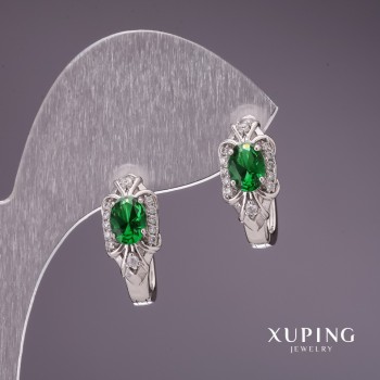 Xuping Earrings with Green Stones 28x8mm Rhodium-Plated