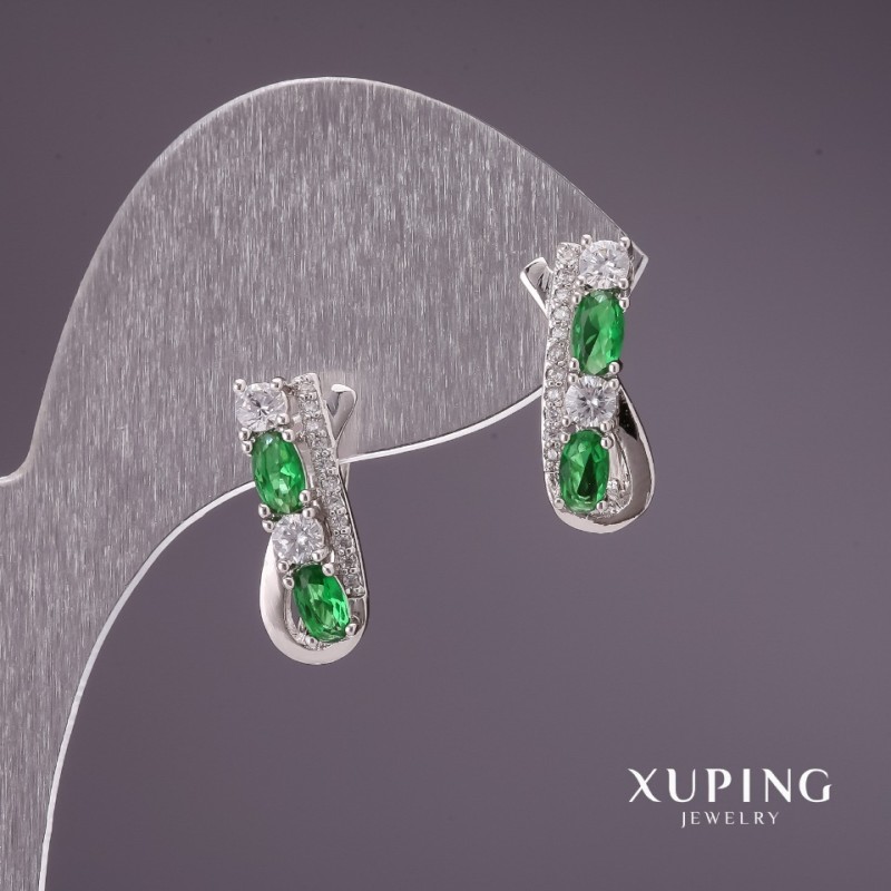 Discount! Xuping Earrings with Green Stones 16x7mm Rhodium