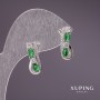 Discount! Xuping Earrings with Green Stones 16x7mm Rhodium