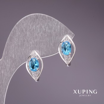 Xuping Earrings with Blue Stones 9×16 mm Rhodium