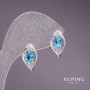 Xuping Earrings with Blue Stones 9×16 mm Rhodium