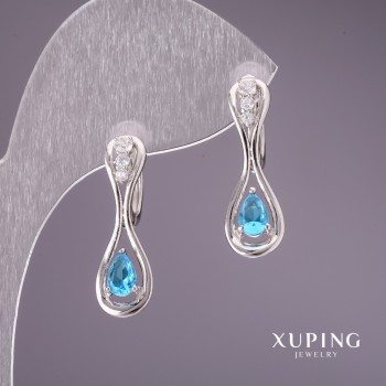Discount! Xuping Earrings with Blue Stones 25x9mm Rhodium