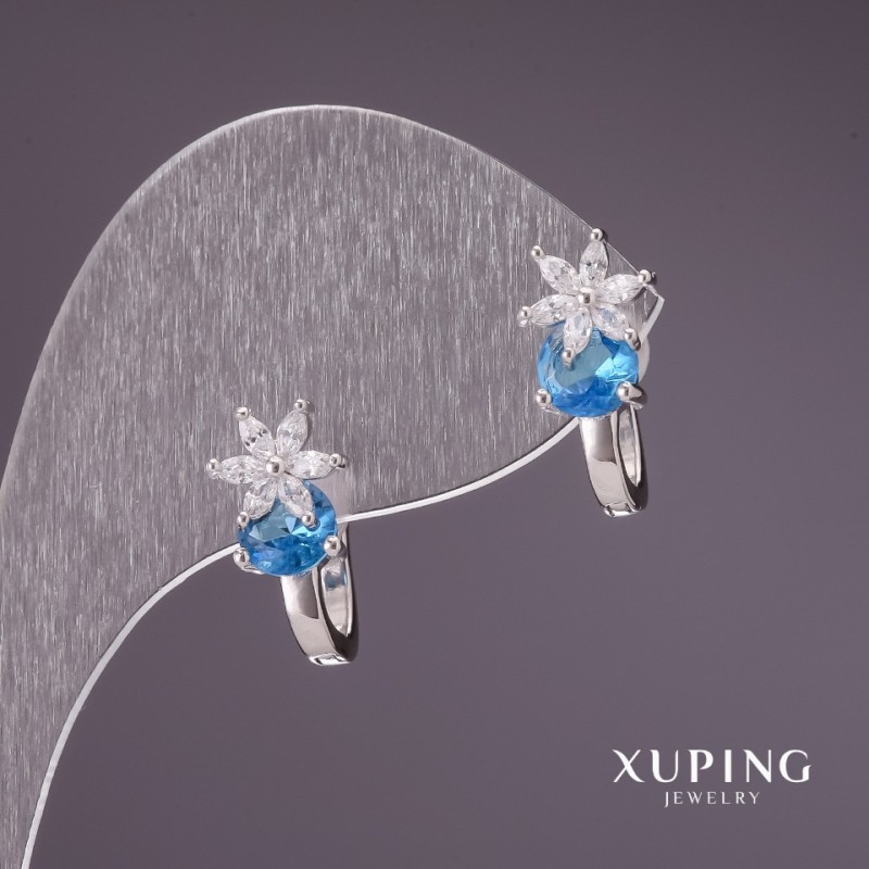 Xuping Earrings with Blue Stones 17×8 mm Rhodium