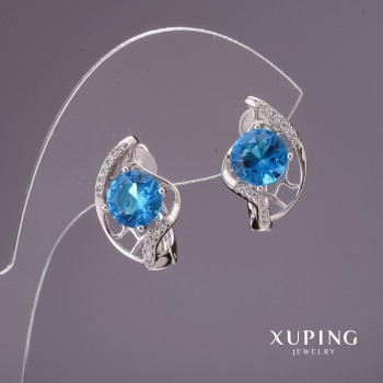 Xuping Earrings with Blue Stones 17x11mm Rhodium