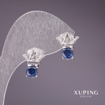 Discount! Xuping Earrings with Blue Stones 12×13 mm Rhodium-Plated