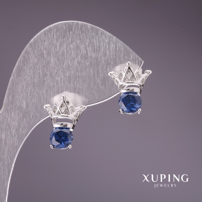 Discount! Xuping Earrings with Blue Stones 12×13 mm Rhodium-Plated