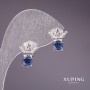 Discount! Xuping Earrings with Blue Stones 12×13 mm Rhodium-Plated