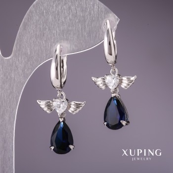 Earrings Xuping with Blue Stones 35x17mm Rhodium