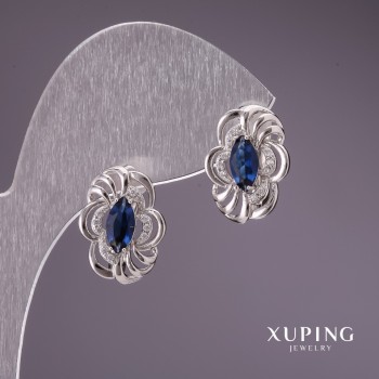Discount! Xuping Earrings with Blue Stones 17×12 mm Rhodium
