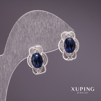 Discount! Xuping Earrings with Blue Stones 10x15mm Rhodium