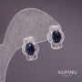 Discount! Xuping Earrings with Blue Stones 10x15mm Rhodium