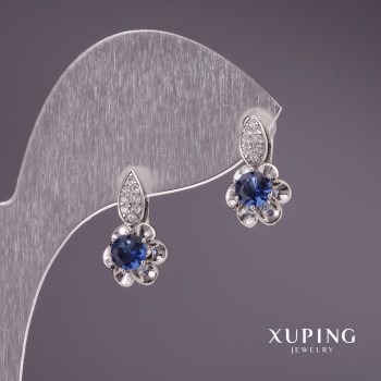 Discount! Xuping Earrings with Blue Stones 17x9mm Rhodium