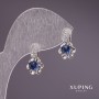 Discount! Xuping Earrings with Blue Stones 17x9mm Rhodium