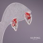 Discount! Xuping Earrings with Red Stones, 16×9 mm, Rhodium