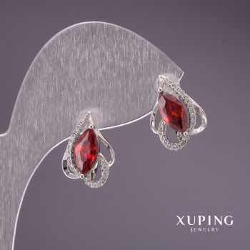 Sale! Xuping Earrings with Red Stones 17×12mm Rhodium