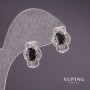 Xuping Earrings with Black Stones, Rhodium