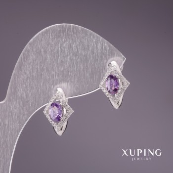 Xuping Earrings with Lilac Stones, 15x10 mm, Rhodium