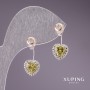 Xuping Stud Earrings 'Hearts' with White and Light-Green Stones 10x20mm Rhodium, 18k Gold Plating
