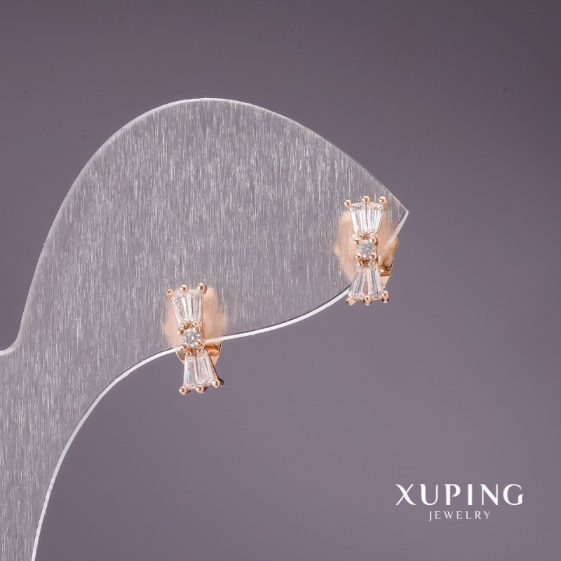 Xuping Bow-shaped Stud Earrings with White Stones 10x4 mm, 18K Gold Plating