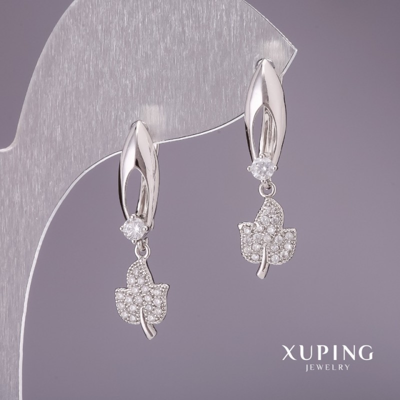 Xuping Earrings with White Stones 27x8mm Rhodium