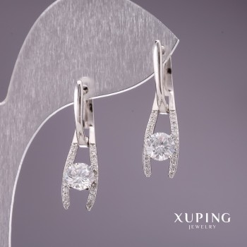 Xuping Rhodium-Plated Earrings with White Stones 28x7mm