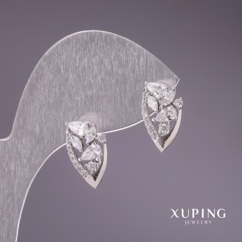 Xuping Earrings with White Stones 9x15 mm Rhodium