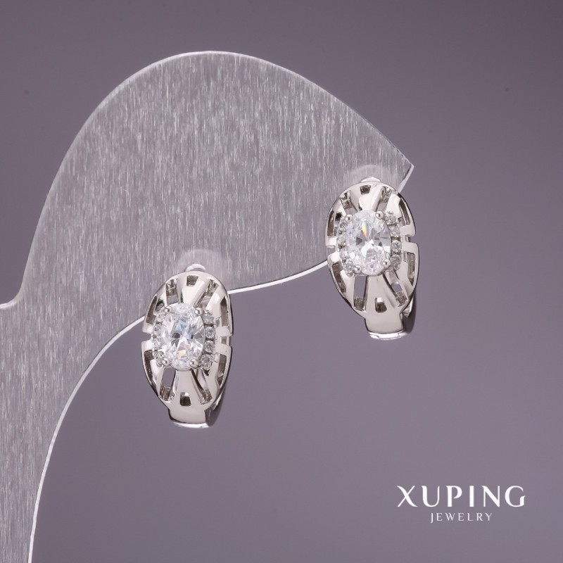 Xuping Earrings with White Stones 8x15mm Rhodium