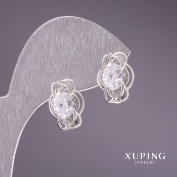 Discount! Xuping Earrings with White Stones 15x11mm Rhodium