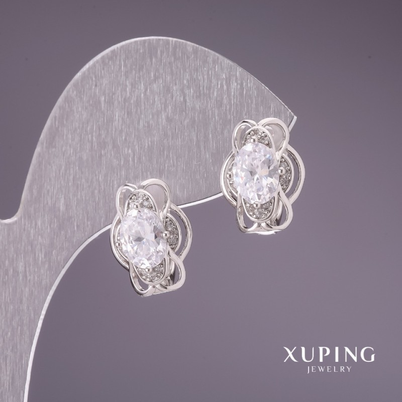 Discount! Xuping Earrings with White Stones 15x11mm Rhodium