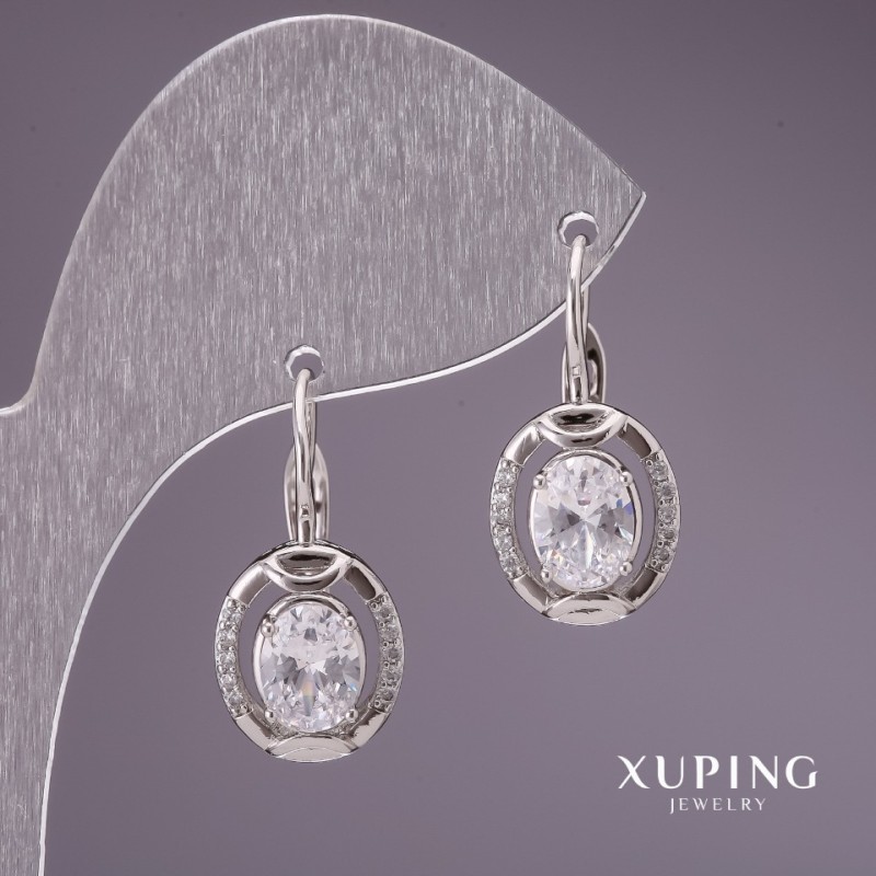 Xuping Earrings with White Stones 24x11mm Rhodium-plated