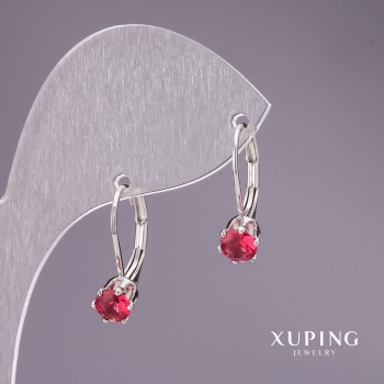 Xuping Earrings with Red Stones - Rhodium
