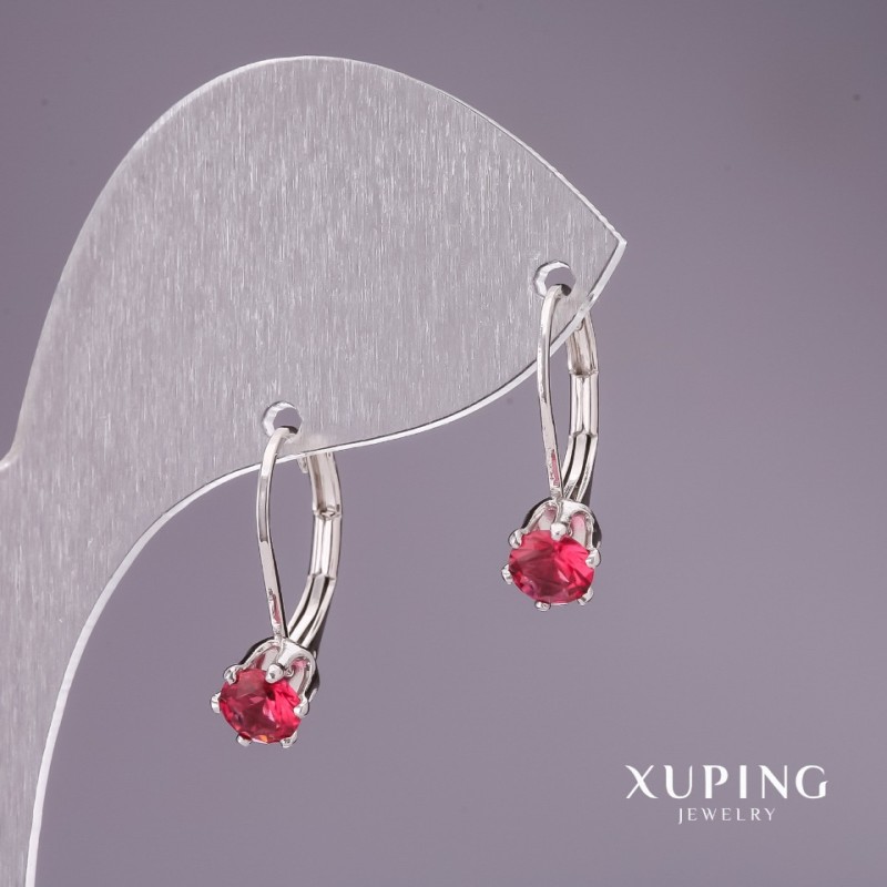 Xuping Earrings with Red Stones - Rhodium