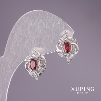 Xuping Earrings with Red Stones 17x12 mm Rhodium