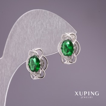 Sale! Xuping Earrings with Green Stones 15x12mm Rhodium