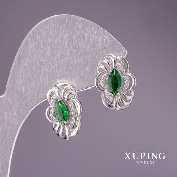 Xuping Earrings with Green Stones 17x12mm Rhodium